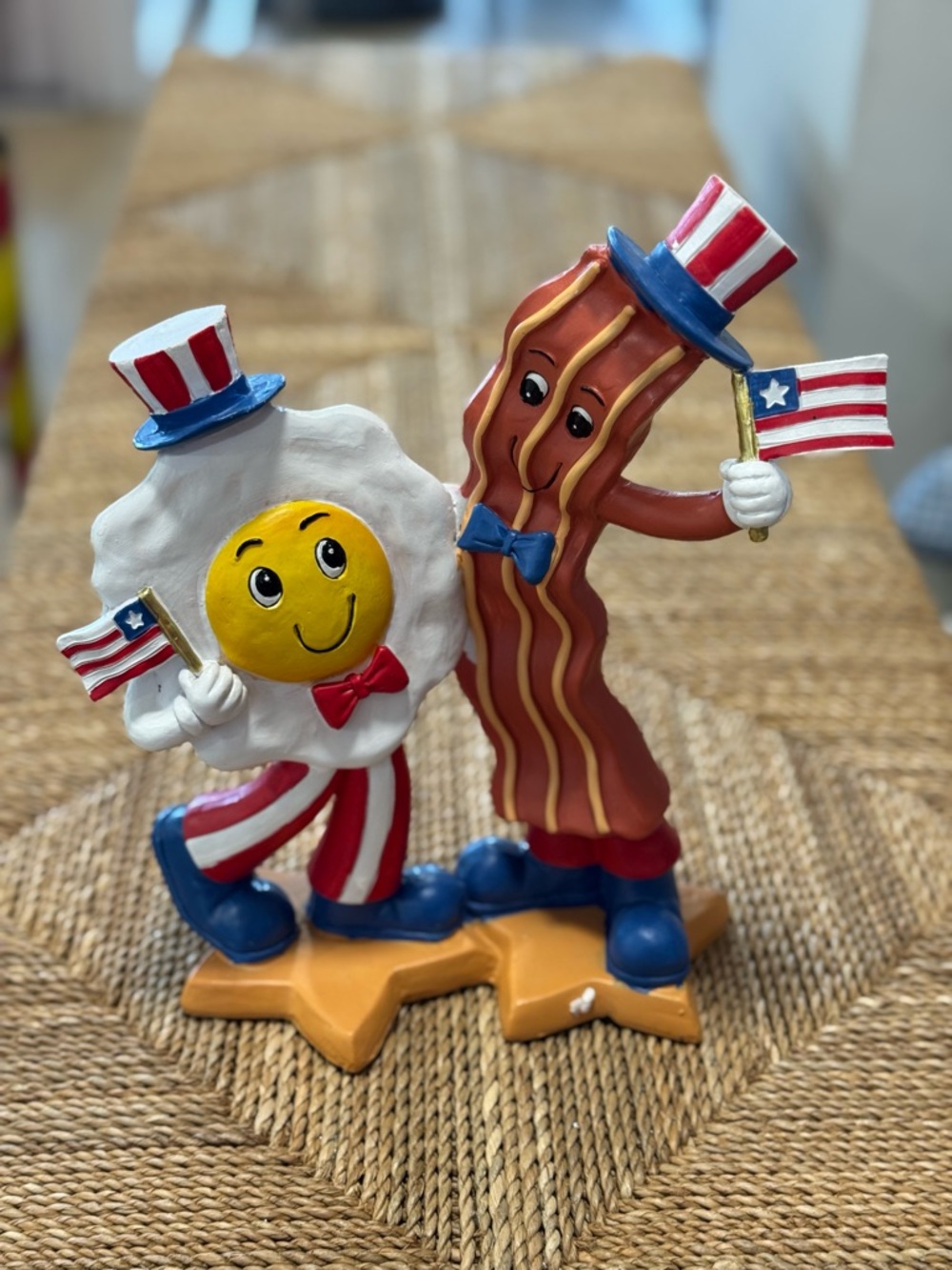 Patriotic Bacon & Egg Party Figurine - Red White Blue